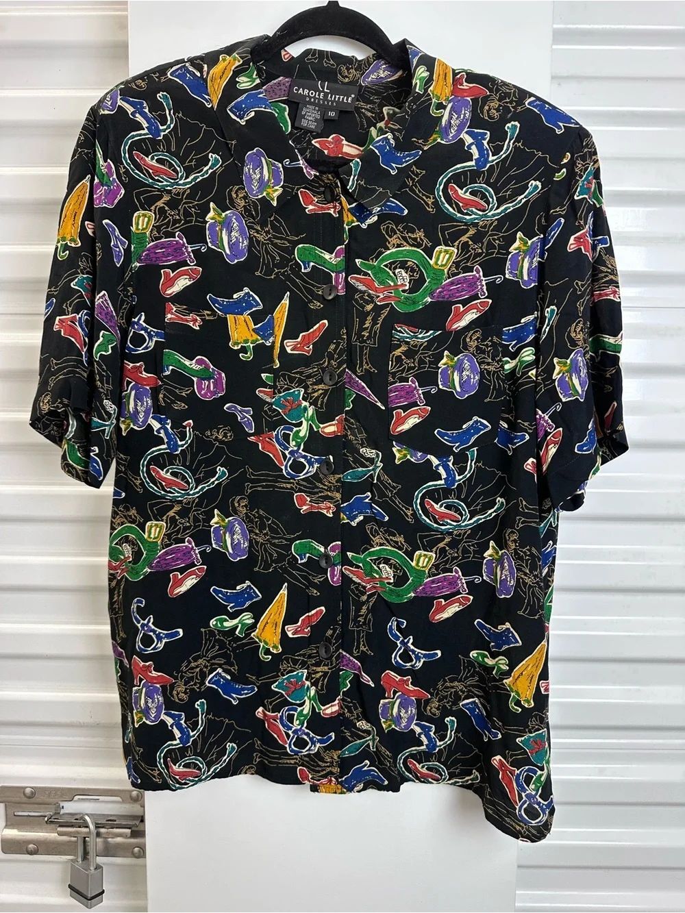 ⭐️Carole Little Black Short-Sleeve Button-Up Shirt with Multicolor Print